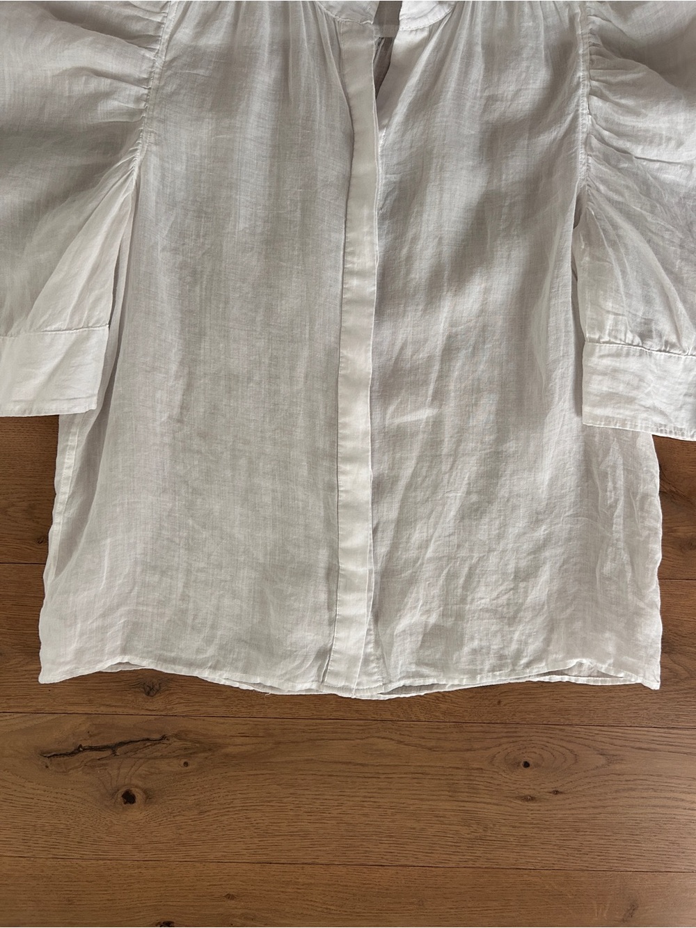 FRAME Gillian White Blouse Ruched Puff Sleeve Top Button Up Shirt Size Medium - Picture 5 of 15